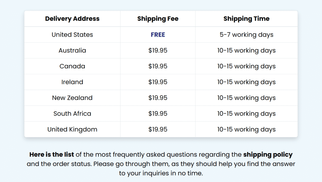 ProvaDent shipping terms